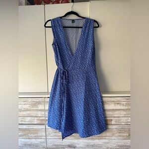 💙 SHEIN Blue Floral Wrap Midi Dress Sleeveless Tie Waist Size S